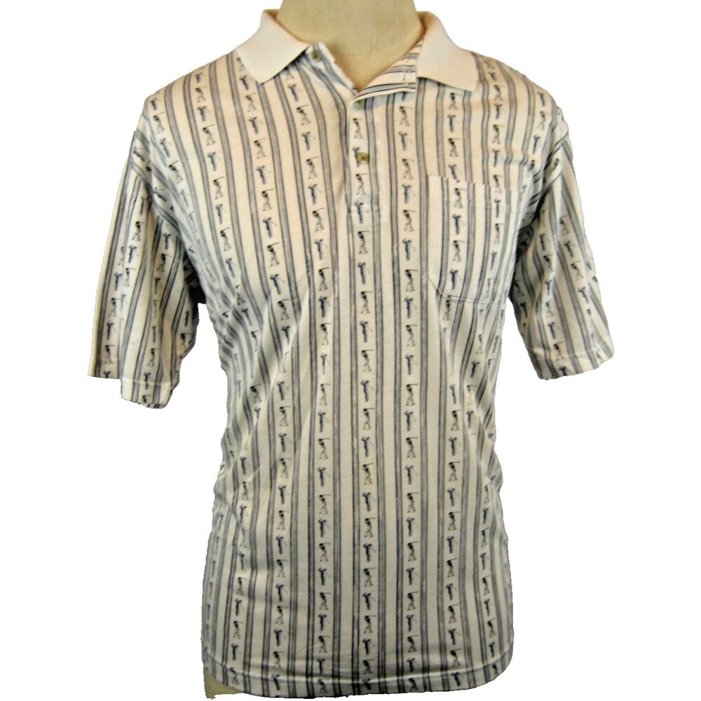 Mens Vintage Jantzen Classics Cotton Blend SS White w Graphics Golf shirt sz Lg